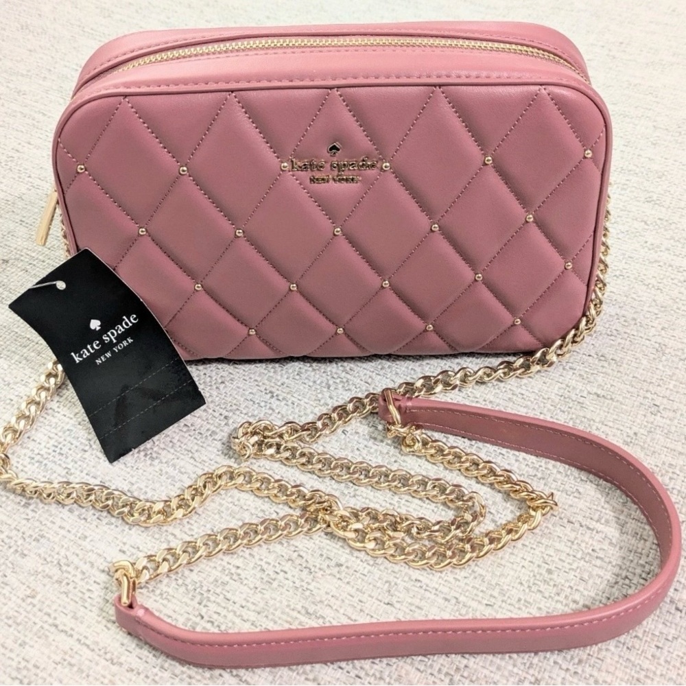 Kate Spade Carey Chain Crossbody Camera Bag Quilted Studded Gold Chain